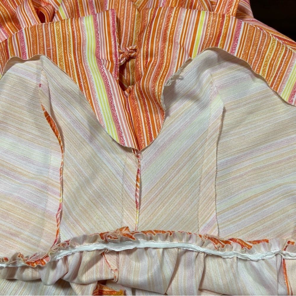 Vintage Handmade Orange Yellow White Pink Stripe Sundress Size XS - Picture 5 of 7